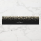 Zwart goud Glitter Modern Monogram Naam Waterfles Etiket (Enkel label)