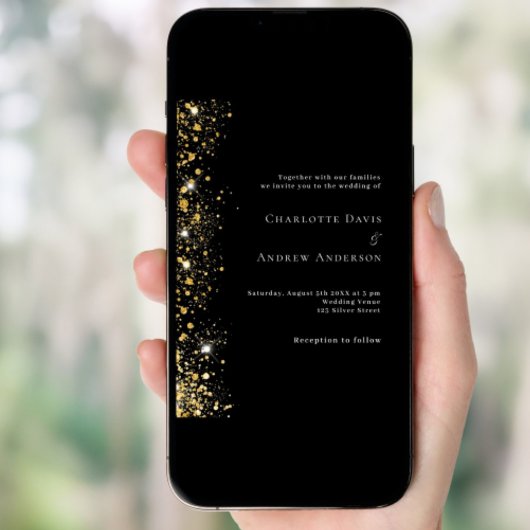 Zwart goud glitter moderne luxe bruiloft kaart