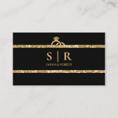 Zwart & Goud Glitter Monogram Bruiloft Details RSV Informatiekaartje (Achterkant)