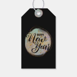Zwart Goud Glitter Nieuwjaar Cadeaulabel