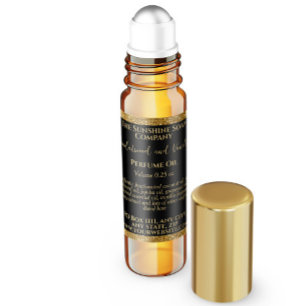 Zwart & Goud Glitter Parfum Roller Flessenlabel Vierkante Sticker