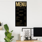 Zwart & Goud Glitter Salon Menu Muurposter Poster (Thuiskantoor)