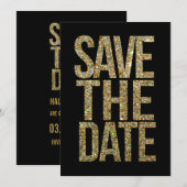 Zwart & Goud Glitter Save the Date Typografie (Voorkant / Achterkant)