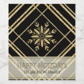 Zwart & Goud Glitter Sneeuwvlok Vakantie Plaid Naa Wijn Etiket (Enkel label)