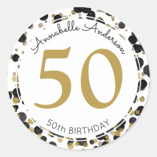 Zwart Goud Glitter Sparkle Confetti Stippen Verjaa Ronde Sticker