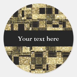 Zwart & Goud Glitter Squares Chique Favor Sticker