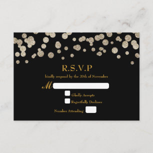 Zwart & Goud Glitter Stip Modern Huwelijk RSVP kaa Kaartje