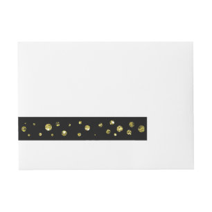 Zwart & Goud Glitter Stippen Kaart Rondom Labels Adreslabel Wikkel