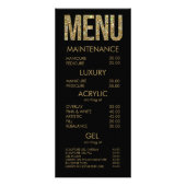 Zwart & Goud Glitter Typografie Salon Menu Kaarten (Voorkant)