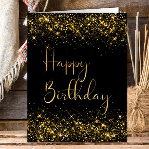 Zwart Goud Glitter Verjaardag Kaart
