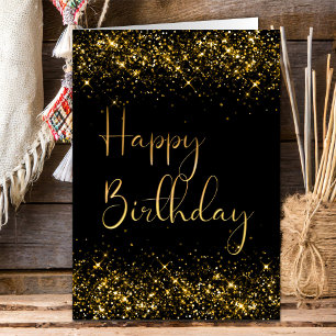 Zwart Goud Glitter Verjaardag Kaart