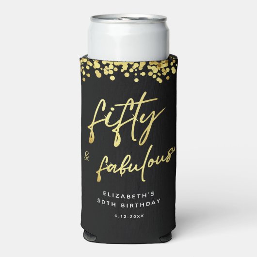Zwart Goud Glitter Vijftig en Fabulous Verjaardag  (Seltzer Voorkant)