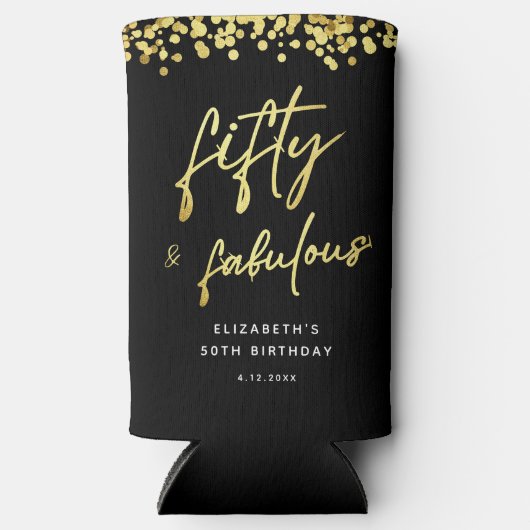 Zwart Goud Glitter Vijftig en Fabulous Verjaardag  (Voorkant)