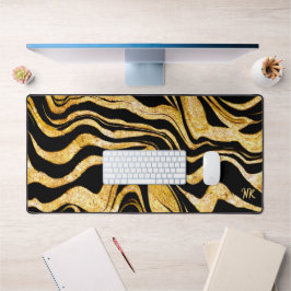 Zwart & Goud Glitter Zebra Monogram Abstract toevo Bureaumat