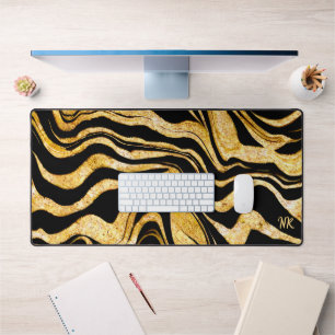 Zwart & Goud Glitter Zebra Monogram Abstract toevo Bureaumat