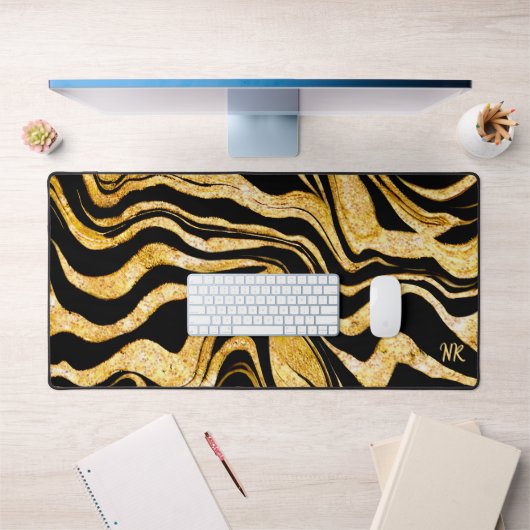 Zwart & Goud Glitter Zebra Monogram Abstract toevo Bureaumat (Kantoor 1)