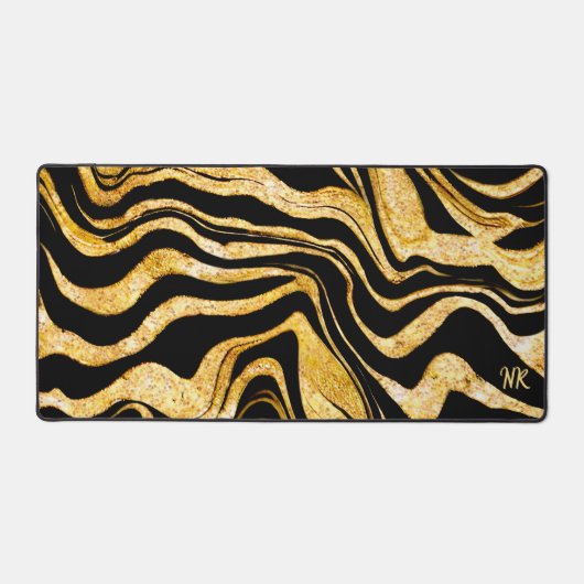 Zwart & Goud Glitter Zebra Monogram Abstract toevo Bureaumat (Voorkant)