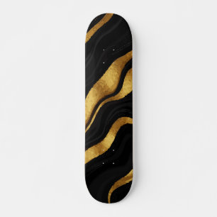 Zwart & Goud Golf Abstract Ontwerp Skateboard