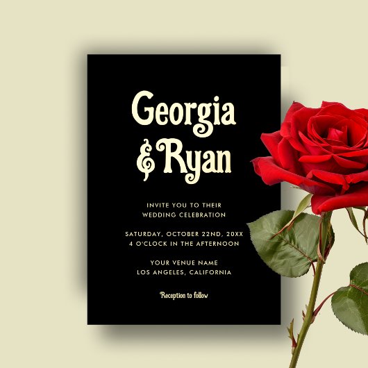 Zwart & Goud Gotische Halloween bruiloft Folie Uit Folie Uitnodiging