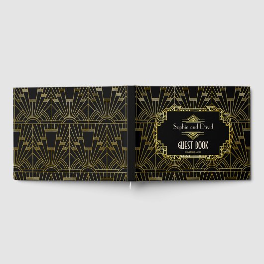 Zwart & Goud Great Gatsby Art Deco Bruiloft Gastenboek (Volledig)