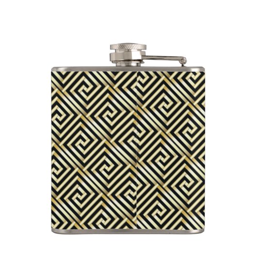 Zwart, goud Grieks sleutelpatroon Heupfles (Achterkant)