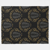 Zwart Goud & Grijs Gestileerde Damasks Patroon Fleece Deken (Voorkant (Horizontaal))