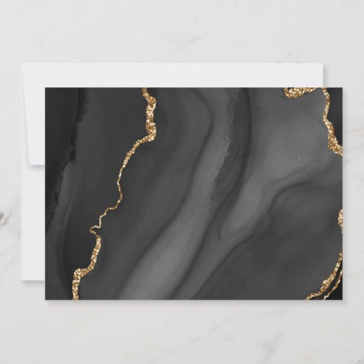 Zwart, Goud & Grijs Mist Agate Trouw RSVP Uitnodig Kaart (Achterkant)