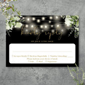 Zwart Goud Groen Bloemen String Lights Trouwen RSVP Kaartje
