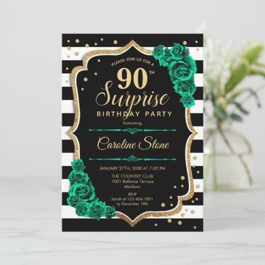 Zwart goud Groen Verrassing 90ste Verjaardag Kaart (Staand voorkant)