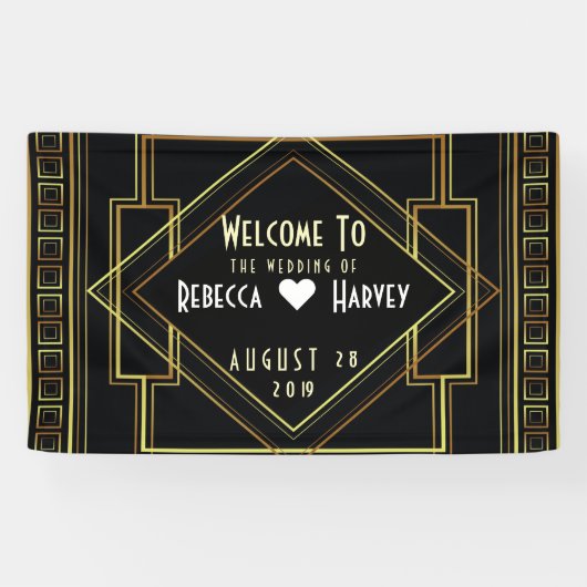 Zwart Goud Grote Gatsby bruiloft Spandoek (Horizontaal)
