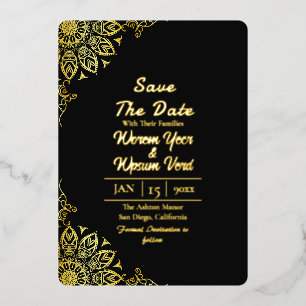 Zwart goud Halloween bruiloft Save the Date Folie Uitnodiging