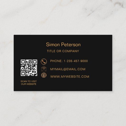 Zwart goud handtekening script QR code logo Visitekaartje (Achterkant)