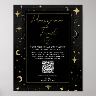 Zwart & Goud Hemel Maan Sterren Honeymoon Fonds Poster