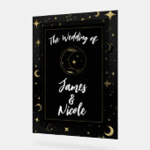 Zwart & Goud Hemelse Maan Sterren Huwelijk Welkom Acryl Bord (Hoek)