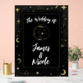 Zwart & Goud Hemelse Maan Sterren Huwelijk Welkom Acryl Bord (Huwelijk)