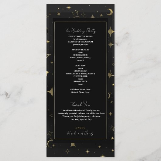 Zwart & Goud Hemelse Maan Sterren Trouwprogramma Programma (Achterkant)