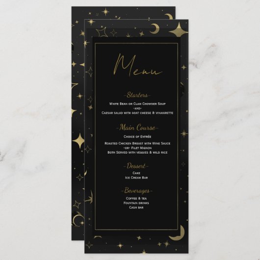 Zwart & Goud Hemelse Maan Sterren Wedding Menu (Voorkant / Achterkant)