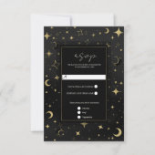 Zwart & Goud Hemelse Maan Sterren Wedding RSVP (Voorkant)