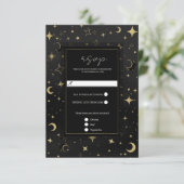 Zwart & Goud Hemelse Maan Sterren Wedding RSVP (Staand voorkant)