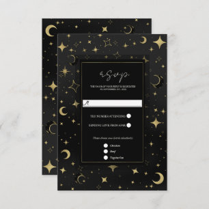 Zwart & Goud Hemelse Maan Sterren Wedding RSVP