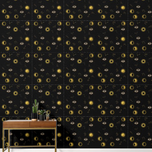 Zwart Goud Hemelse Zon & Maan Zodiac Oog Behang