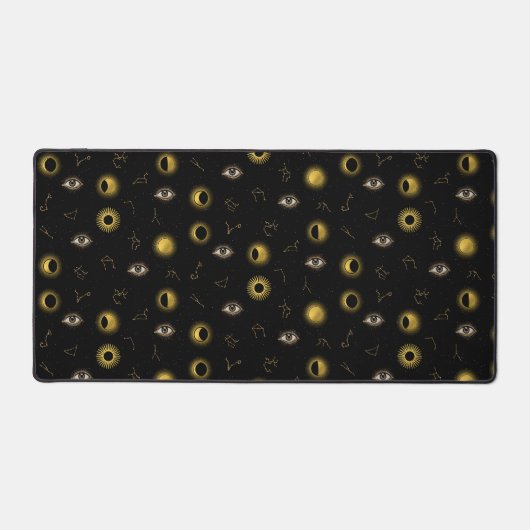 Zwart Goud Hemelse Zon & Maan Zodiac Oog Bureaumat (Voorkant)