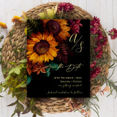 Zwart & Goud Herfst Bloemen Trouwen Save the Date