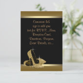 Zwart Goud Hoge Hakken RSVP Kaart (Staand voorkant)