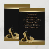 Zwart Goud Hoge Hakken RSVP Kaart (Voorkant / Achterkant)