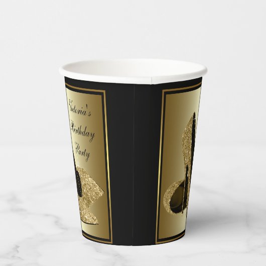 Zwart Goud Hoge Hiel Schoen Verjaardag Papier Cups Papieren Bekers (Rechts)