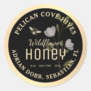 Zwart Goud Honing Label Waterverf Flower Bee