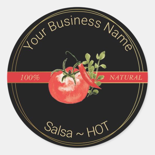 Zwart & Goud Hot Salsa Productlabel Ronde Sticker (Voorkant)