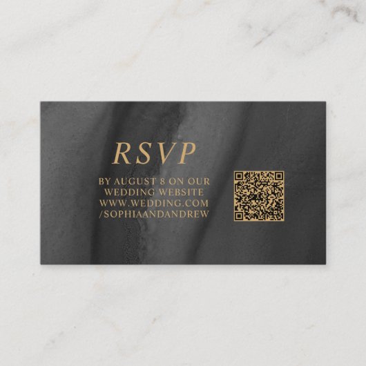 Zwart & Goud Huwelijk QR Code RSVP Informatiekaartje (Voorkant)