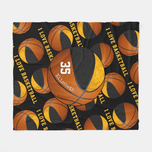 zwart goud Ik hou van basketbalmeisjes Fleece Deken (Voorkant (Horizontaal))